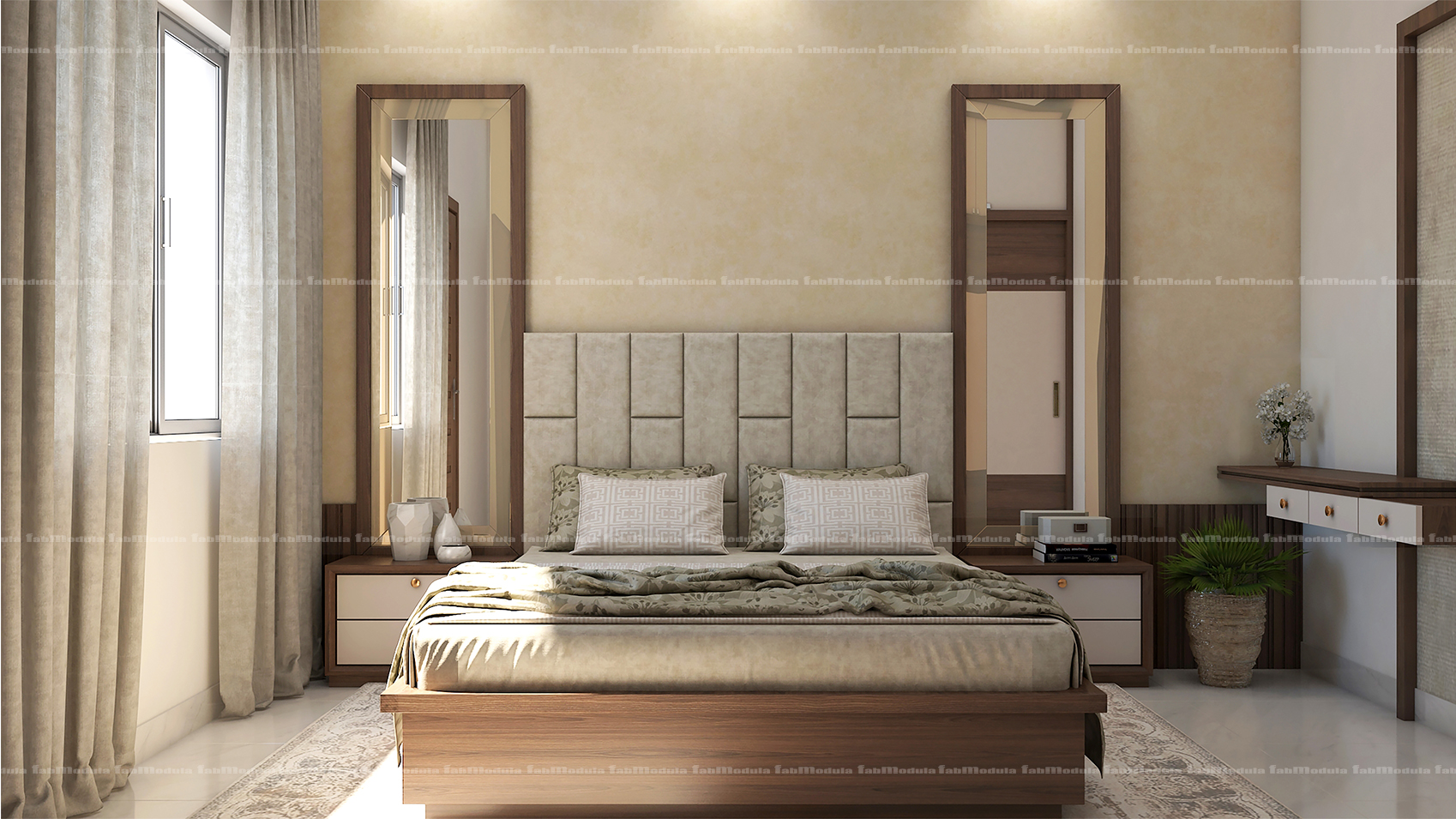 FabModula master bedroom with bed and cupboard